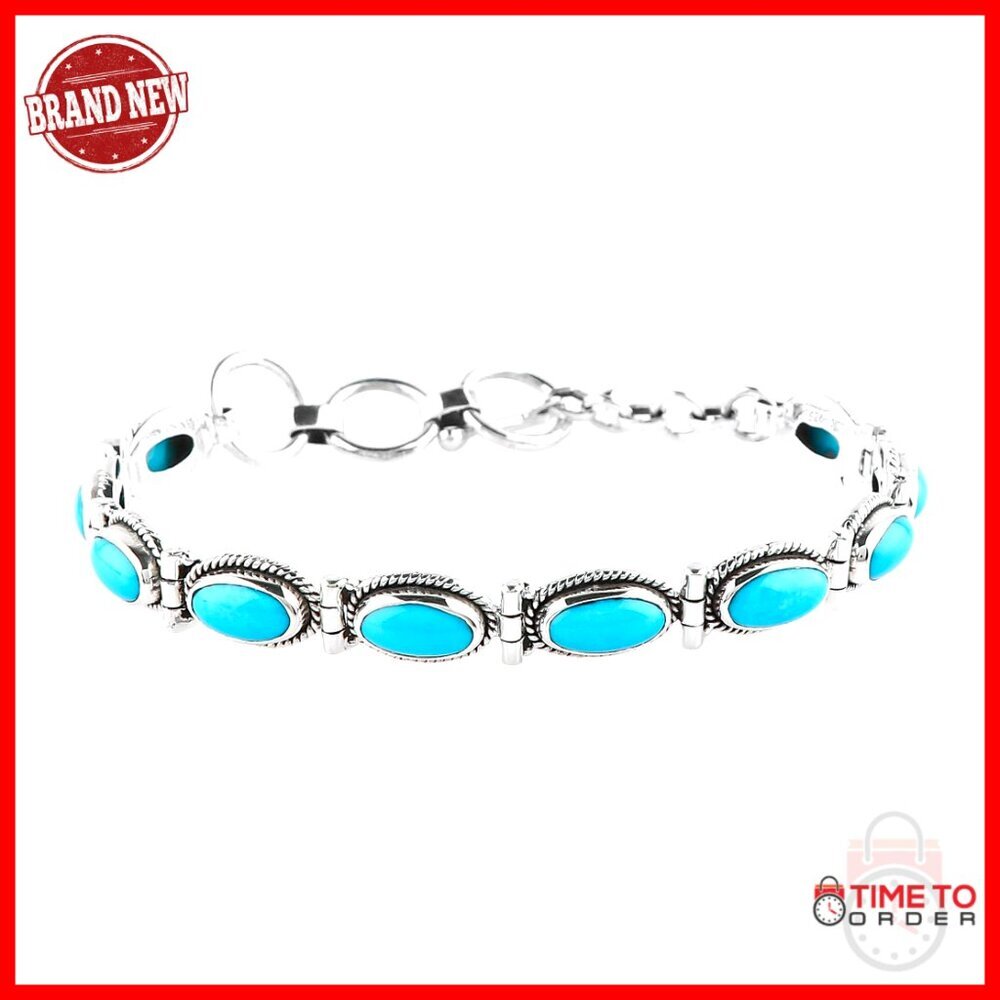 Sterling Silver Bracelet with Turquoise Gemstone, Handmade Bohemian Jewelry